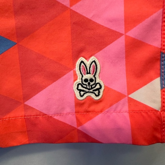 Psycho Bunny 2XLT Alexander Geometric Print Swim Trunks Neon Coral 10” Inseam - Picture 4 of 12